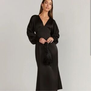NY & Co Lena Black Empire Midi Long Sleeve Dress